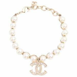 CHANEL Gold Pearl Logo Charm Bracelet
